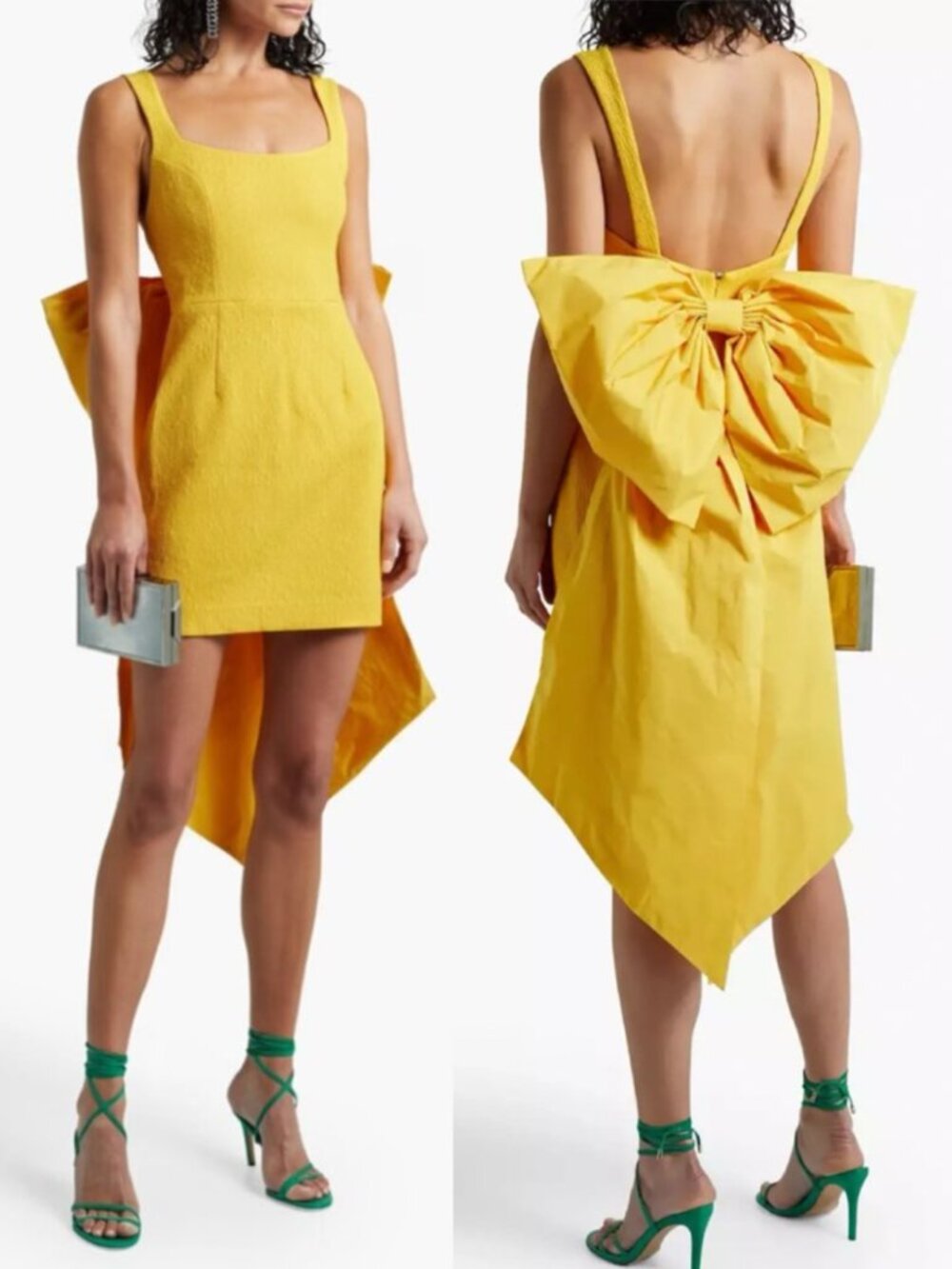 Rebecca Vallance Yellow Calla Bow-Embellished Cloqué Mini Dress - Bow Back Dress